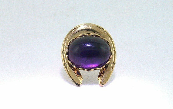 10x8 Oval Amethyst Cabochon Cab Gold Color Horses… - image 1