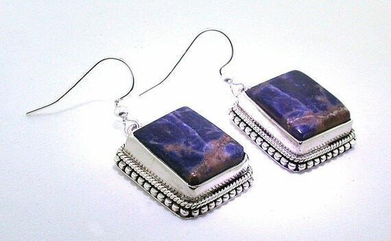 Handmade Sodalite Rectangle Cabochon Gem Dangle S… - image 1