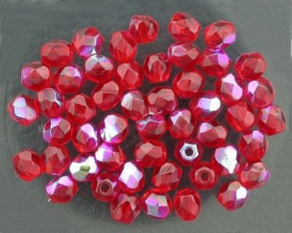 50 4 x 4 mm Czech Glass Cubes Siam//Ruby AB