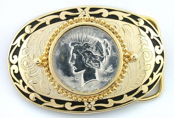 Gold Color Oval Western REAL 1922 Peace Silver Do… - image 1