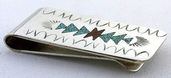 1 4/5 Inch Navajo Storm Pattern Inlay Sterling Si… - image 3