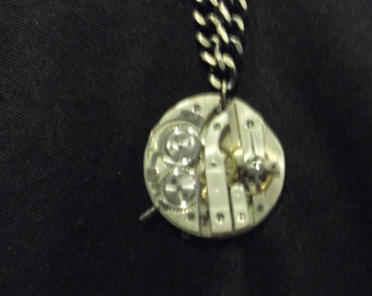 Steampunk style masuline chain necklace with large watch movement pendant