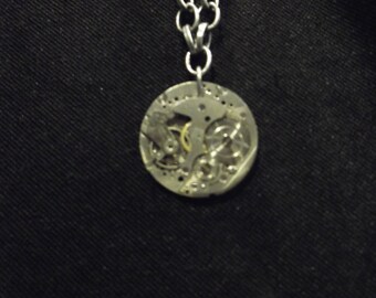 Steampunk style gunmetal chain necklace with watch movement pendant
