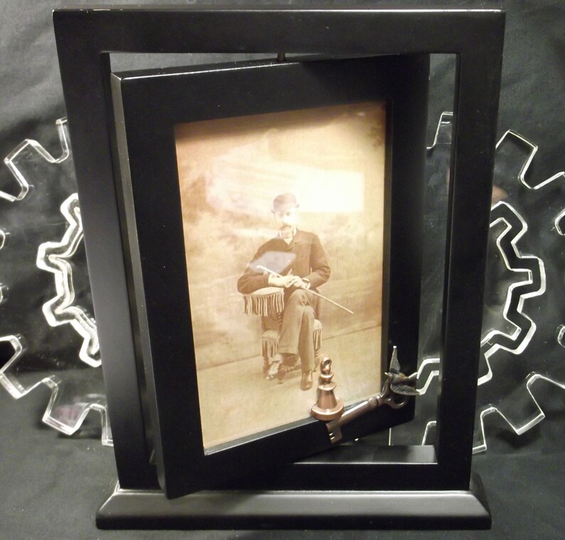 Steampunk Style Double Photo Spinning Black Wood Picture Frame Etsy