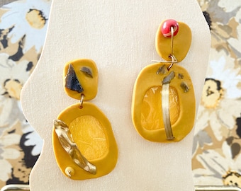 Mustard Yellow Collage Earrings with Cellophane