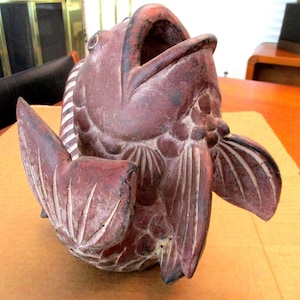 1970s Italian TERRACOTTA FISH SCULPTURE Hand Molded Koi Fish