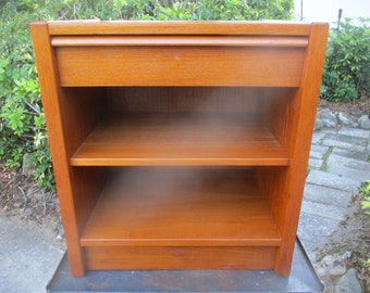 1970s Danish MODERN TEAK NIGHTSTAND with Drawer & Shelf Signed Jesper of Denmark