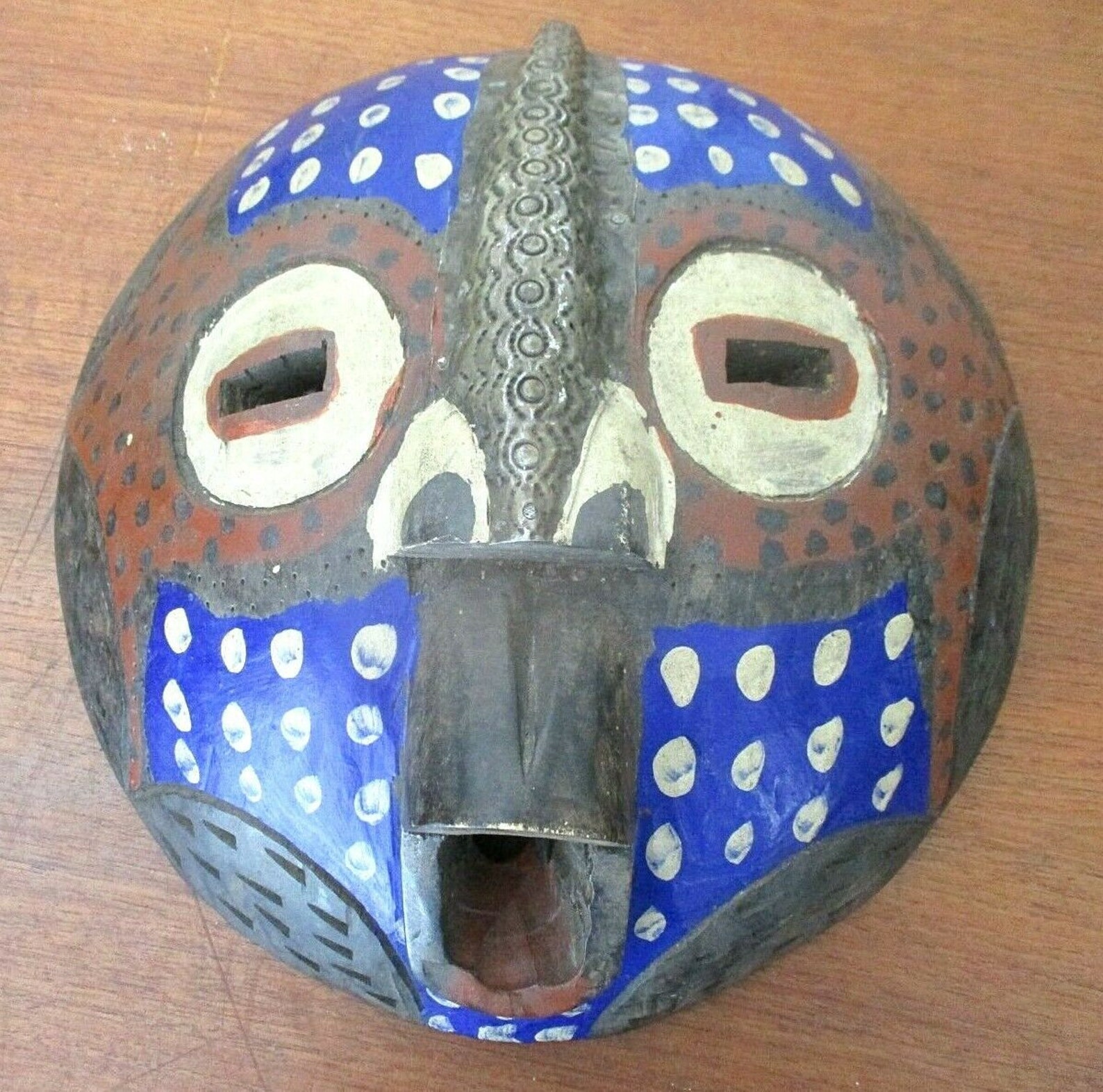Vintage INDONESIAN TRIBAL MASK Round Metallic Nose Hand Carved Etsy