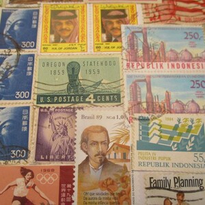 Unique World POSTAGE STAMP ART Display Folk Art Signed Philatelic ...