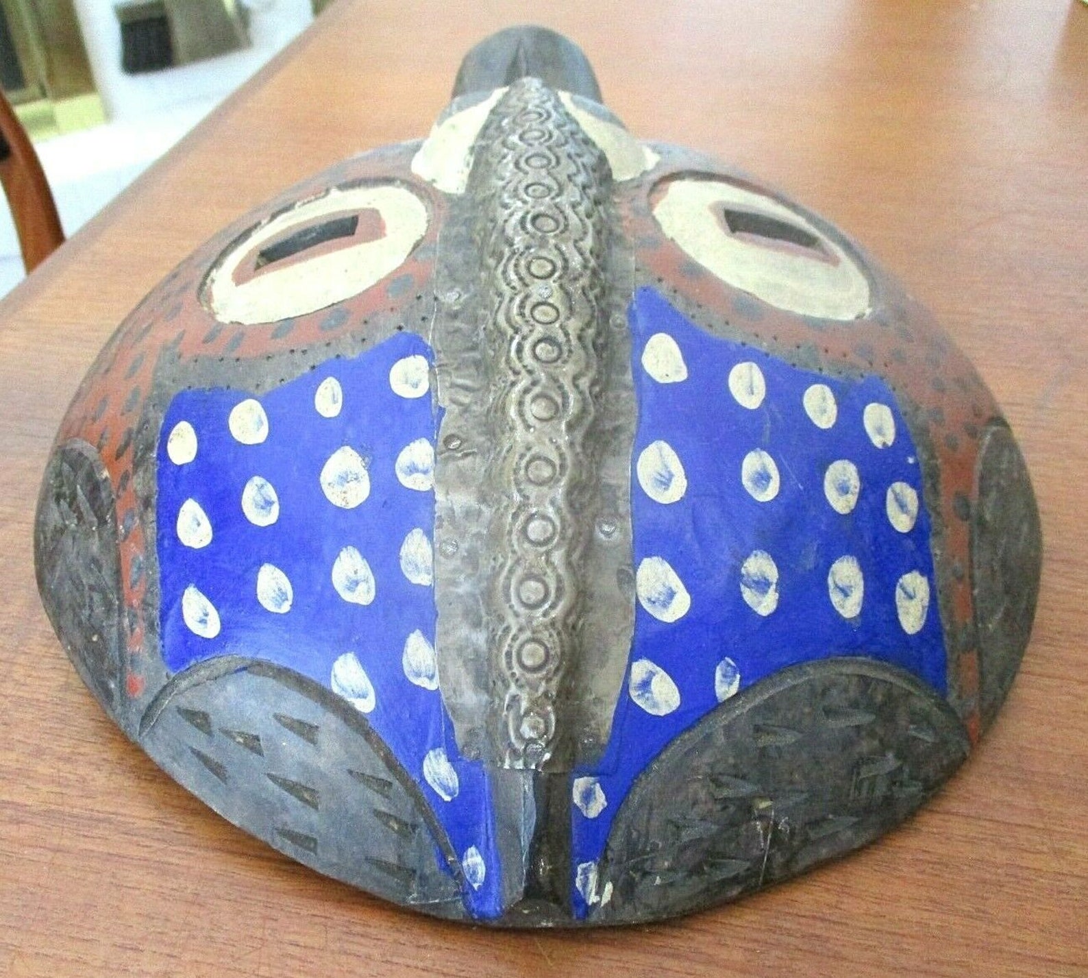 Vintage INDONESIAN TRIBAL MASK Round Metallic Nose Hand Carved Etsy
