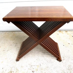 Vintage Walnut SLAT SIDE TABLE Coffee Display Retro Folding
