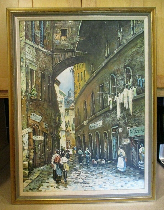 Olde EUROPEAN STREET SCENE Original Oil on Canvas Art Painting Etsy