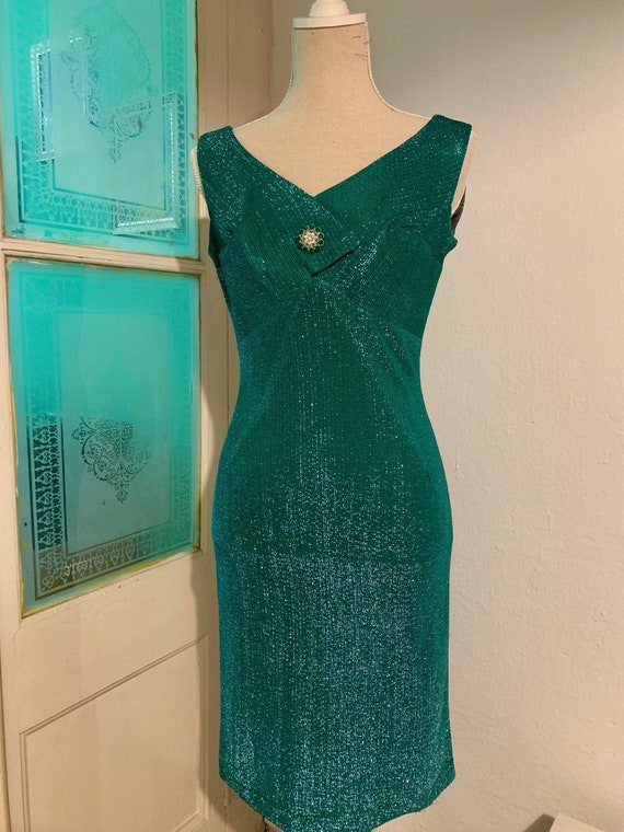 vtg 50s green lurex dress