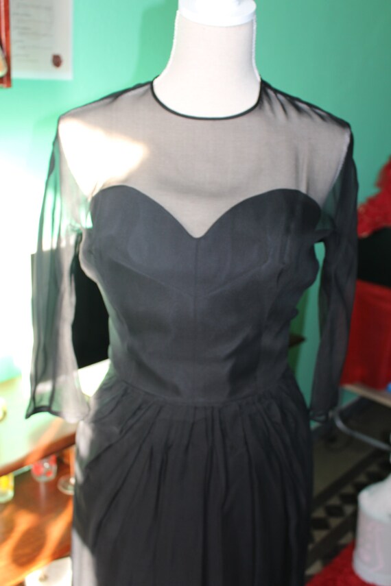 50s black chiffon dress nude illusion - image 1