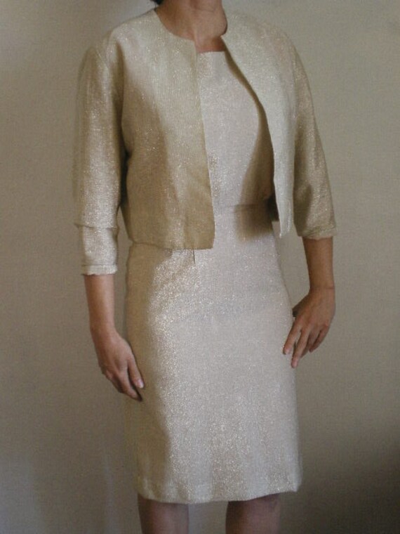 50's Gold/ White lurex dress with matching jacket