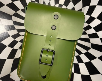 Handmade Leather Crossbody Bag: Green Utility Pouch, Festival Purse