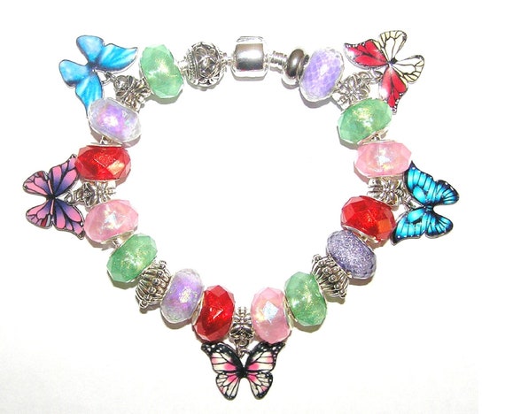 Butterflies European Charm Bracelet with 23 Beads and Charms