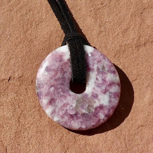 LEPIDOLITE MICA PENDANT on 24 inch black Leather cord*40 mm x 6 mm*18.3 grams*.65 ounce*1 5/8 inch x 1/4 inch*Calms, soothes, relaxes