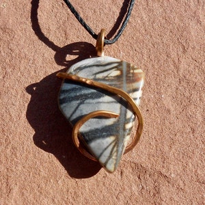 Small PICASSO MARBLE PENDANT in Copper on 24 inch black hemp cord*34 mm X 25 mm X 6 mm