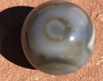 EYE AGATE MARBLE with 2 Eyes*Talisman for Protection*Brazilian Agate 1980s*28 mm or 1 1/8 inch*32.7 grams*1.15 ounce*Shiva Eye*Third Eye