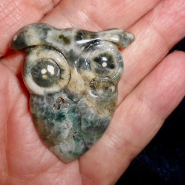 Rare OCEAN JASPER OWL Carving or Cabochon*Owl Totem*40 mm X 31 X 6 mm*11 grams*.38 ounce