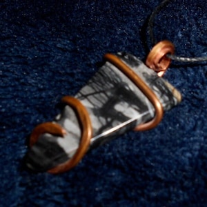 Small PICASSO MARBLE PENDANT in Copper on 24 inch black hemp cord*38 mm X 22 mm X 6 mm