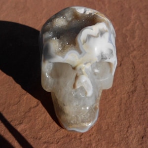 4 inch Druzy QUARTZ CRYSTAL SKULL with Agate*1 lb 11 oz*762 grams*Skull retains Ancient Wisdom*Crystal Skull