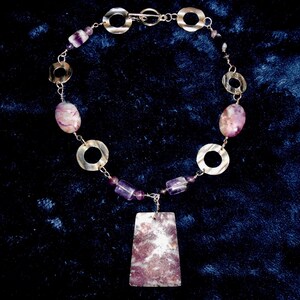 SUGILITE & AMETHYST 17 inch Necklace with LEPIDOLITE Pendant*Calming Intuition Healing