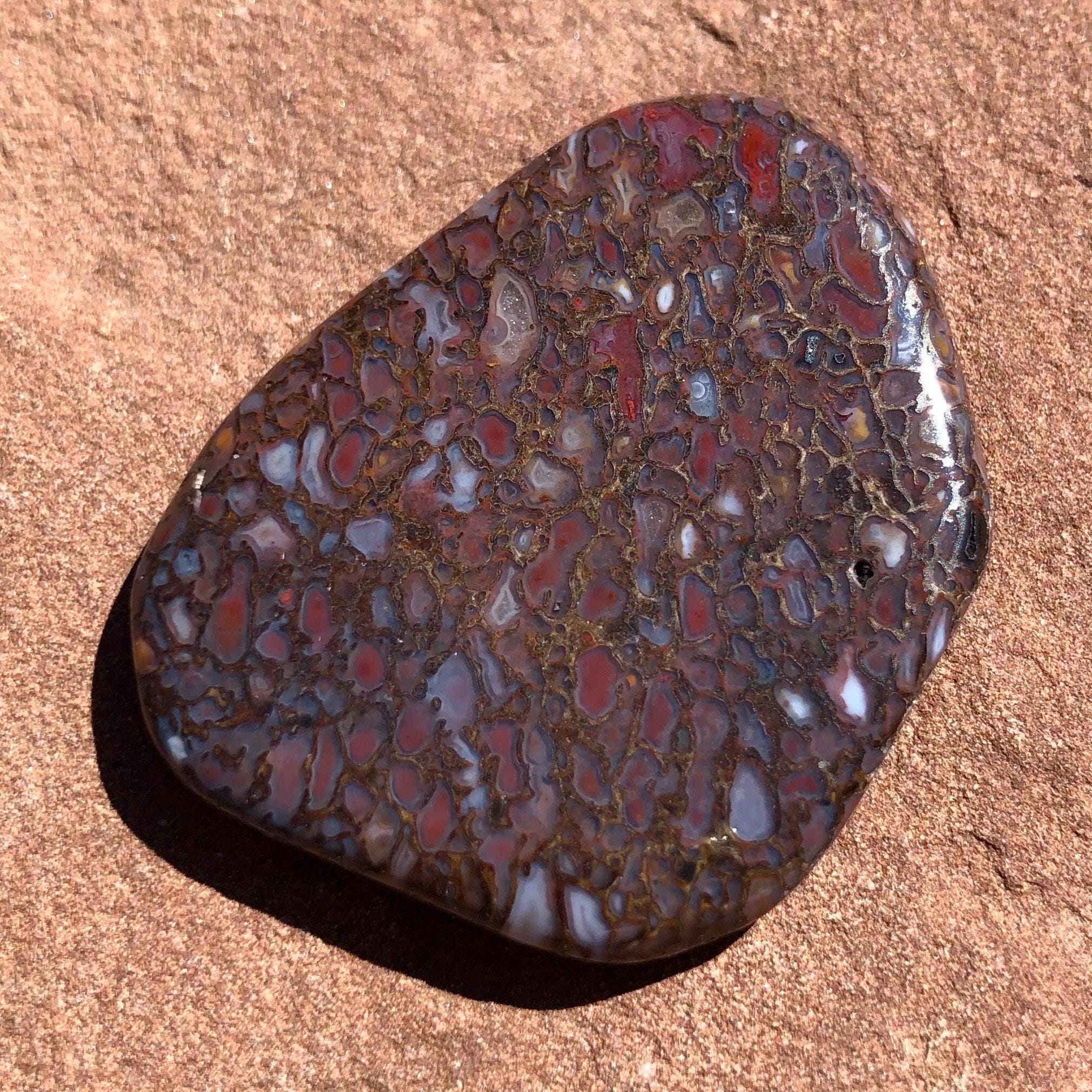 Fossil Gem DINOSAUR BONE CABOCHON*Red Jasper & Chalcedony*47 carats*9.4 grams*38 mm x 31 x 4 mm*Jurassic Age*155 to 145 Million years old