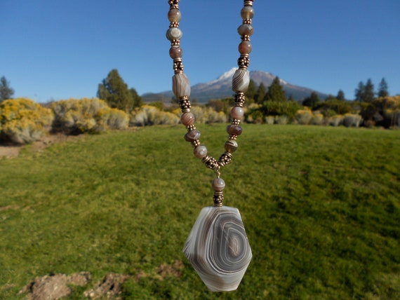 Rare Faceted BOTSWANA AGATE NECKLACE with Pendant… - image 5