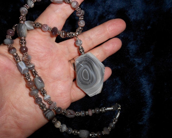 Rare Faceted BOTSWANA AGATE NECKLACE with Pendant… - image 10