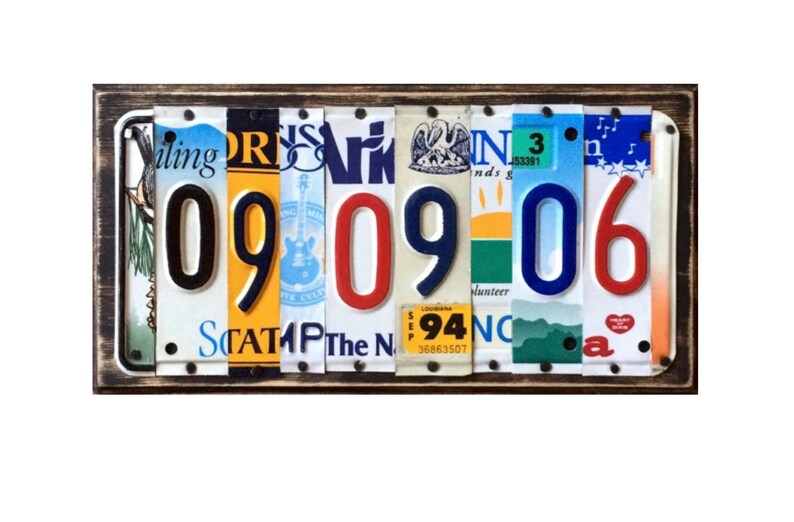 You can pick the states! 10th 15th 20th Year Anniversary License Plate Sign Wedding Gift of Tin Anniversary Date 10 Year Anniversary Gift