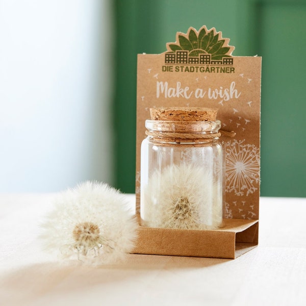 Die Stadtgärtner - Make a Wish Jars I Real dandelion in a jar I Perfect gift idea for any occasion I For birthdays, weddings, holidays