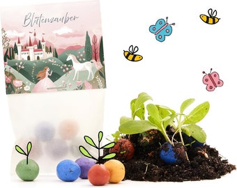 10x 5er Blumenmurmeln im Pergaminbeutel - "Blütenzauber" | Einhorn & Feen Kindergeburtstag | Mitgebsel | Geschenktüte | Giveaway