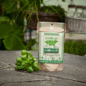 Mini Garden Basil Complete growing kit for delicate basil Sieved soil, best seeds and detailed German instructions image 1