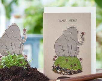Dankeskarte "Dickes Danke" mit Elefant mit Wildblumensamen I Karte Dankeschön mit Samenpapier