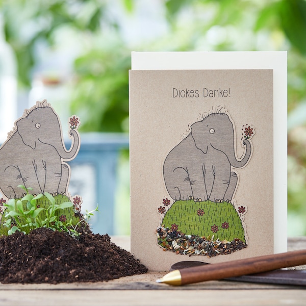 Dankeskarte "Dickes Danke" mit Elefant mit Wildblumensamen I Karte Dankeschön mit Samenpapier