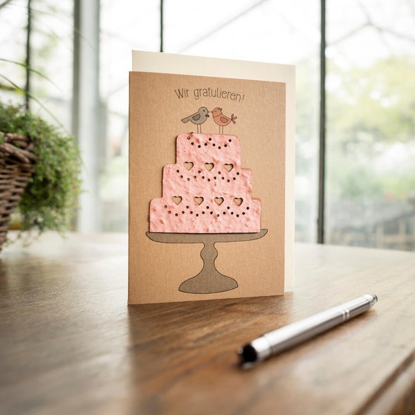 Glückwunschkarte "Vogelhochzeit" zur Hochzeit - Enthält Samenpapier zum einpflanzen