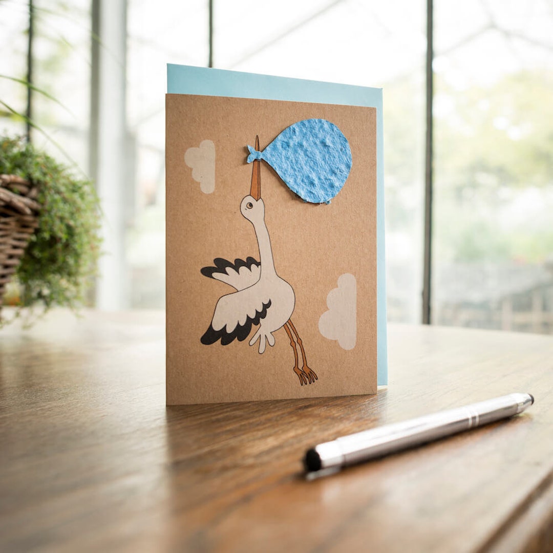Karte Zur Geburt der Storch glückwunschkarte Mit Etsy