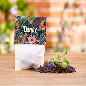 10x 5 billes de fleurs dans un sachet en verre - "Merci" avec motif floral | cadeau de remerciement | Cadeau d'adieu pour la garderie, l'école, les employés