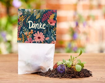 10 juegos de 5 canicas con forma de flor en una bolsa de pergamino - "Gracias" con motivo floral | Regalo de agradecimiento | Regalo de despedida para guardería, escuela, empleados