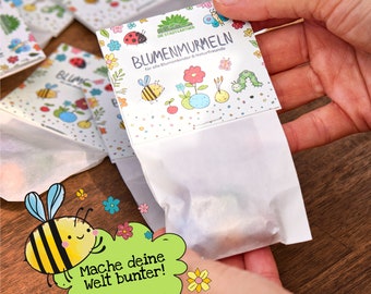 10x 5 Blumenmurmeln im Pergaminbeutel, Kindergeburtstag Mitgebsel für die Geschenktüte & Gastgeschenk, Abschiedsgeschenk Kita / Kindergarten