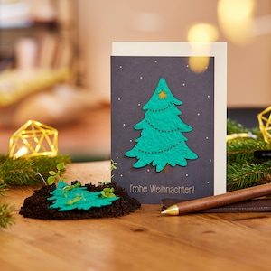Tarjeta navideña sostenible para plantar con motivo de árbol de Navidad | Tarjeta de felicitación navideña con semillas | Tarjeta de felicitación navideña para regalar