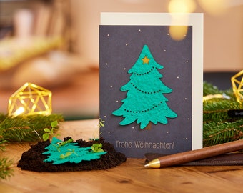 Nachhaltige Weihnachtskarte zum Einpflanzen mit Tannenbaum-Motiv | Grußkarte Weihnachten mit Saatgut | Weihnachtsgrußkarte zum Verschenken