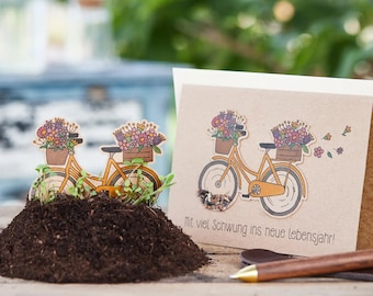 Geburtstagskarte mit Samen I Schöne Karte zum Geburtstag mit Fahrrad-Motiv I Karte enthält Wildblumen-Samen