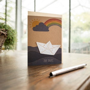 Carte de baptême "Bateau avec arc-en-ciel" | carte de baptême avec papier ensemencé fait main
