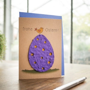 Carte de Pâques - Carte de vœux pour Pâques - L'œuf est fait de papier ensemencé et contient des graines de fleurs sauvages