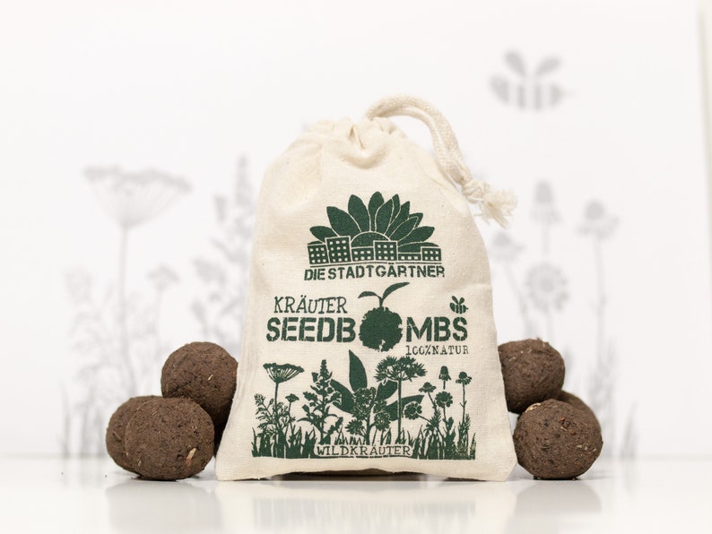 Seed Bombs Wild Herbs Mindfully made flower bombs from the City Gardeners 8 seed balls in reusable cotton bag image 2