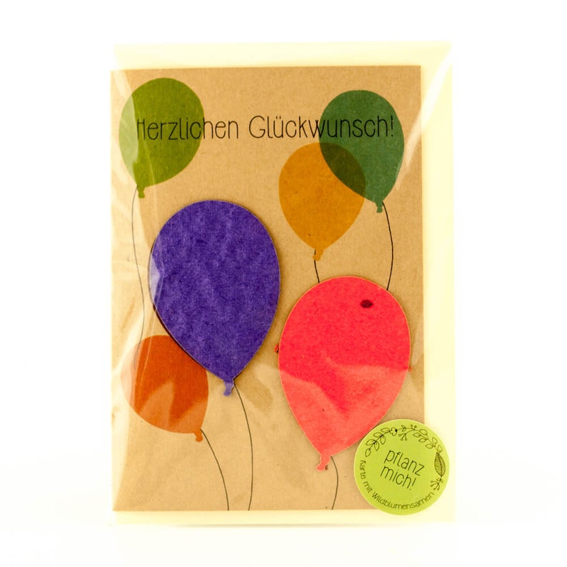 Geburtstagskarte Herzlichen Glückwunsch Grußkarte mit Saatpapier-Ballons zum Einpflanzen Enthält 10 verschiedene Wildblumensamen Bild 3