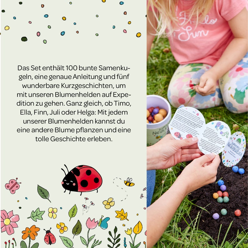 100 bunte Blumenmurmeln Mein Naturabenteuer handgerollte, farbenfrohe Samenbomben Perfekt zum Kindergeburtstag Geschenk für Kinder Bild 5